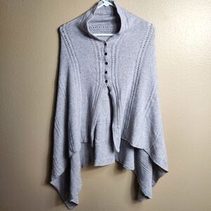 Seraphine Light Gray Knit Poncho Shrug with Buttons